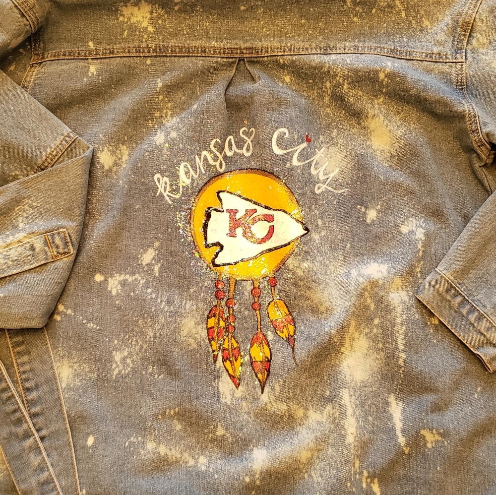 Hand Painted KANSAS CITY Chiefs denim jacket, Large
